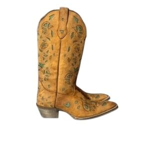 Laredo‎ Tan Cutout Western Cowboy Boots Turquoise Inlay Women's 6